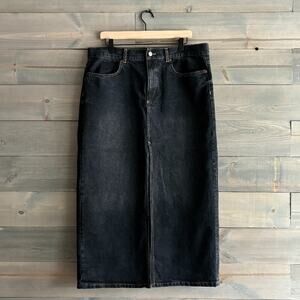 Y2K ZARA | Black Denim Front Slit Midi Skirt Size XL